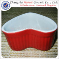 Novelty Products Chinese Dog Pet Bowl / Embossed Stripe Red Outside And White Inside Colored Heart Shape Ceramic Bowls